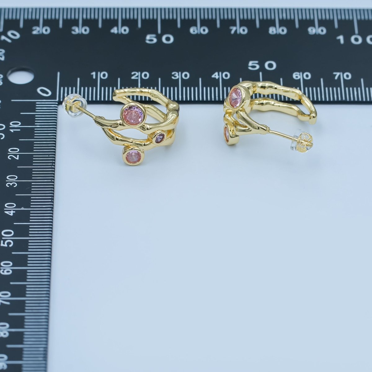 24K Gold Filled Pink Round CZ Molten C - Shaped Hoop Earrings | AB339 - DLUXCA