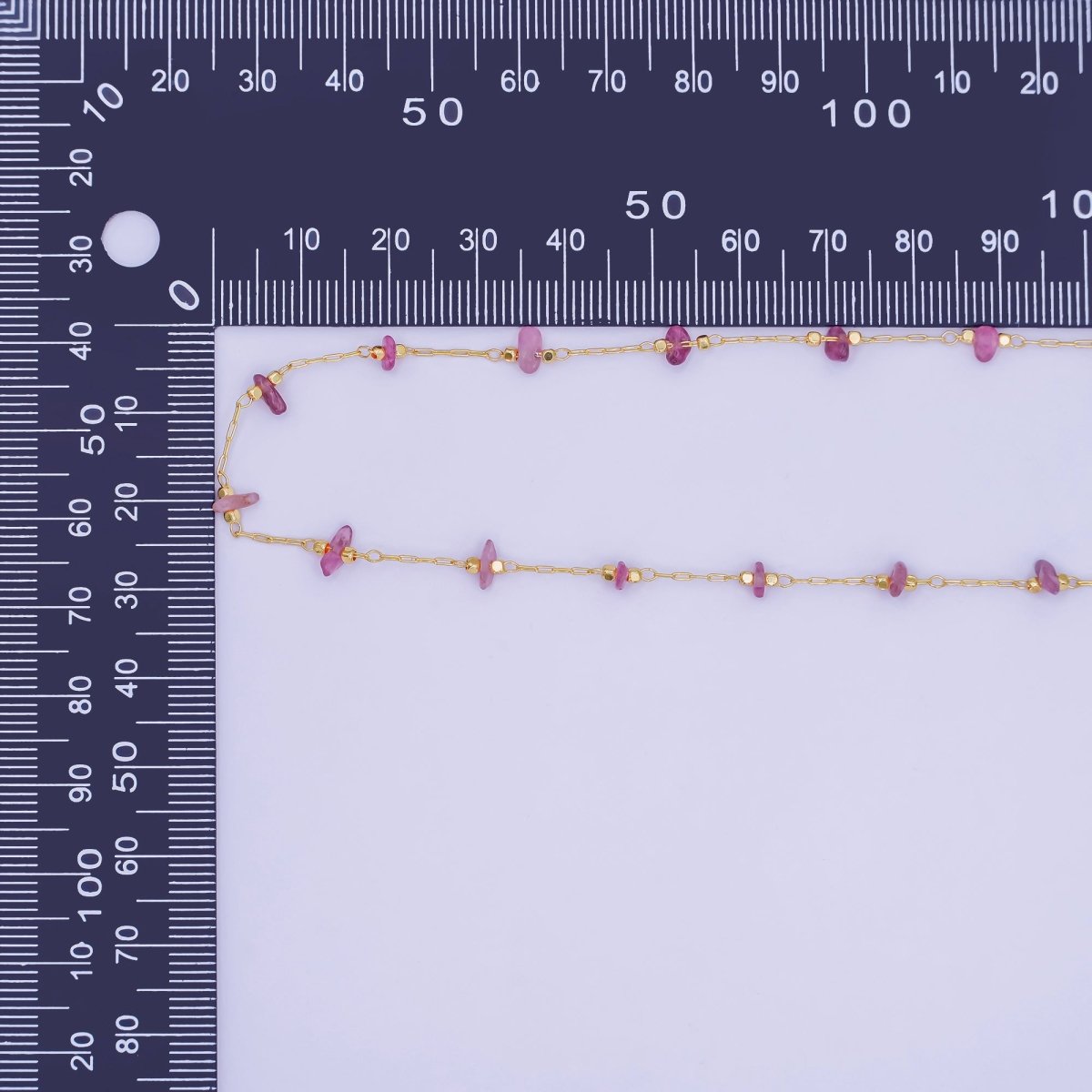 24K Gold Filled Pink Tourmaline Crystal Gemstone Link Unfinished Chain by Yard | Roll - 1660 - DLUXCA