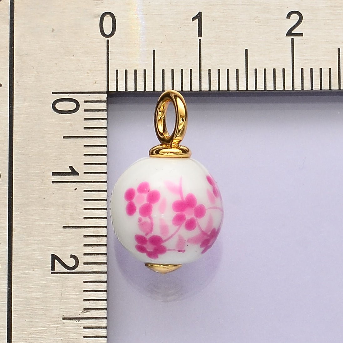 24K Gold Filled Pink Violet Round Ceramic Drop Pendant | C671 - DLUXCA