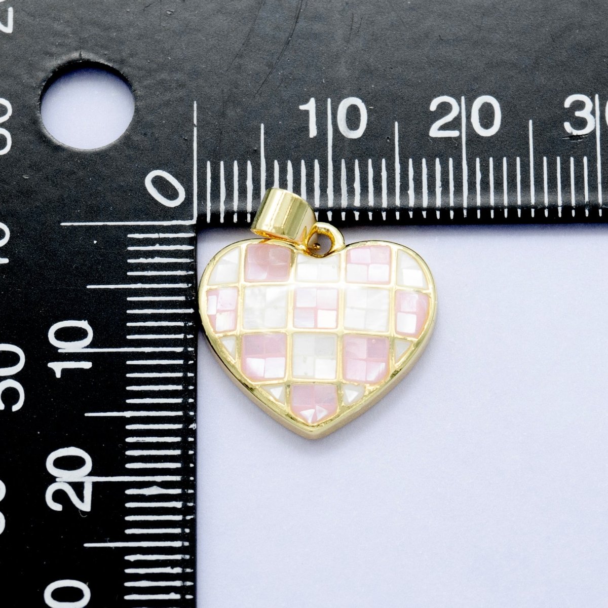 24K Gold Filled Pink - White Checkered Opal Heart Pendant | AA1453 - DLUXCA