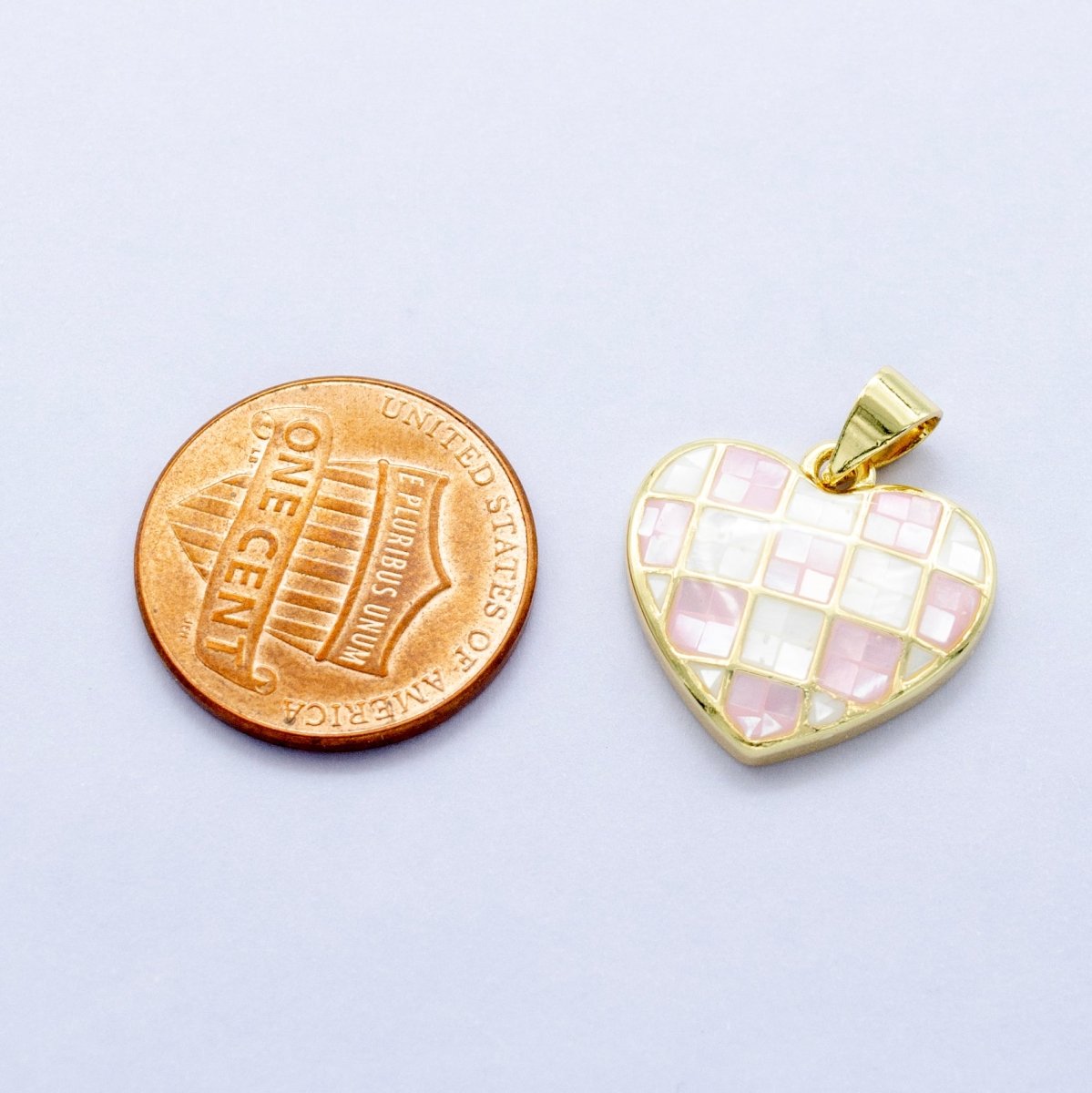 24K Gold Filled Pink - White Checkered Opal Heart Pendant | AA1453 - DLUXCA