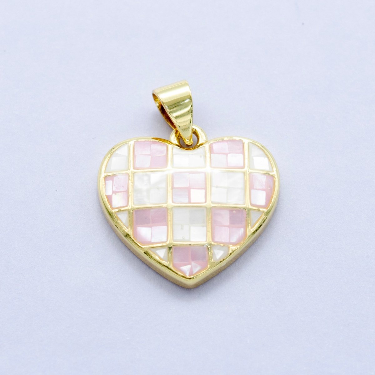 24K Gold Filled Pink - White Checkered Opal Heart Pendant | AA1453 - DLUXCA