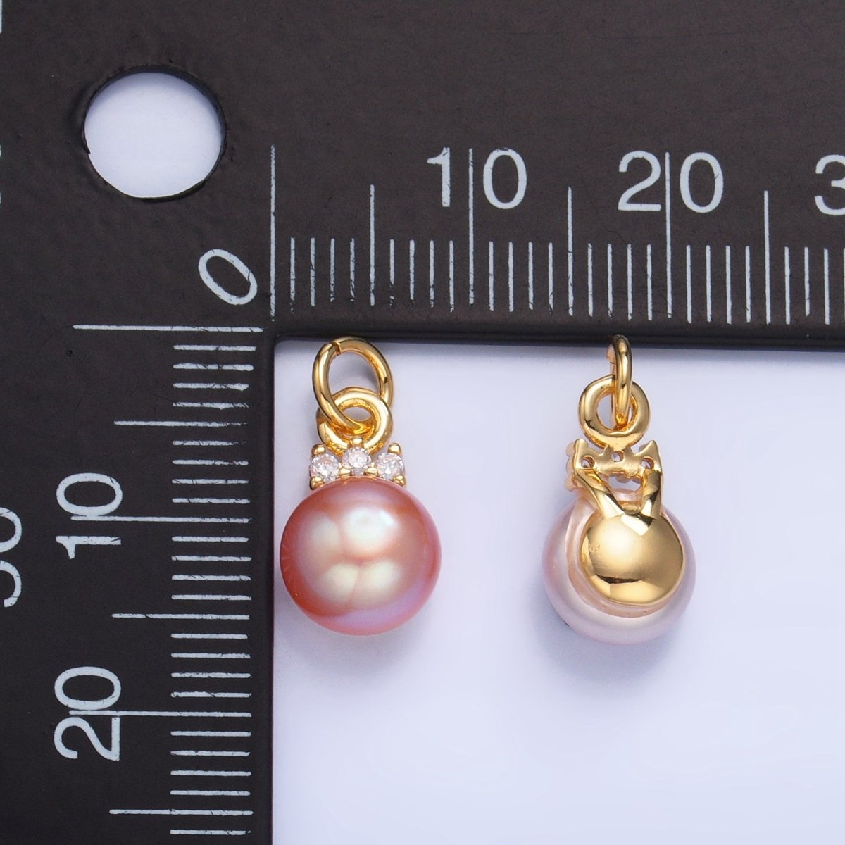 24K Gold Filled Pink, White, Purple Freshwater Pearl CZ Charm | P1920 - P1922