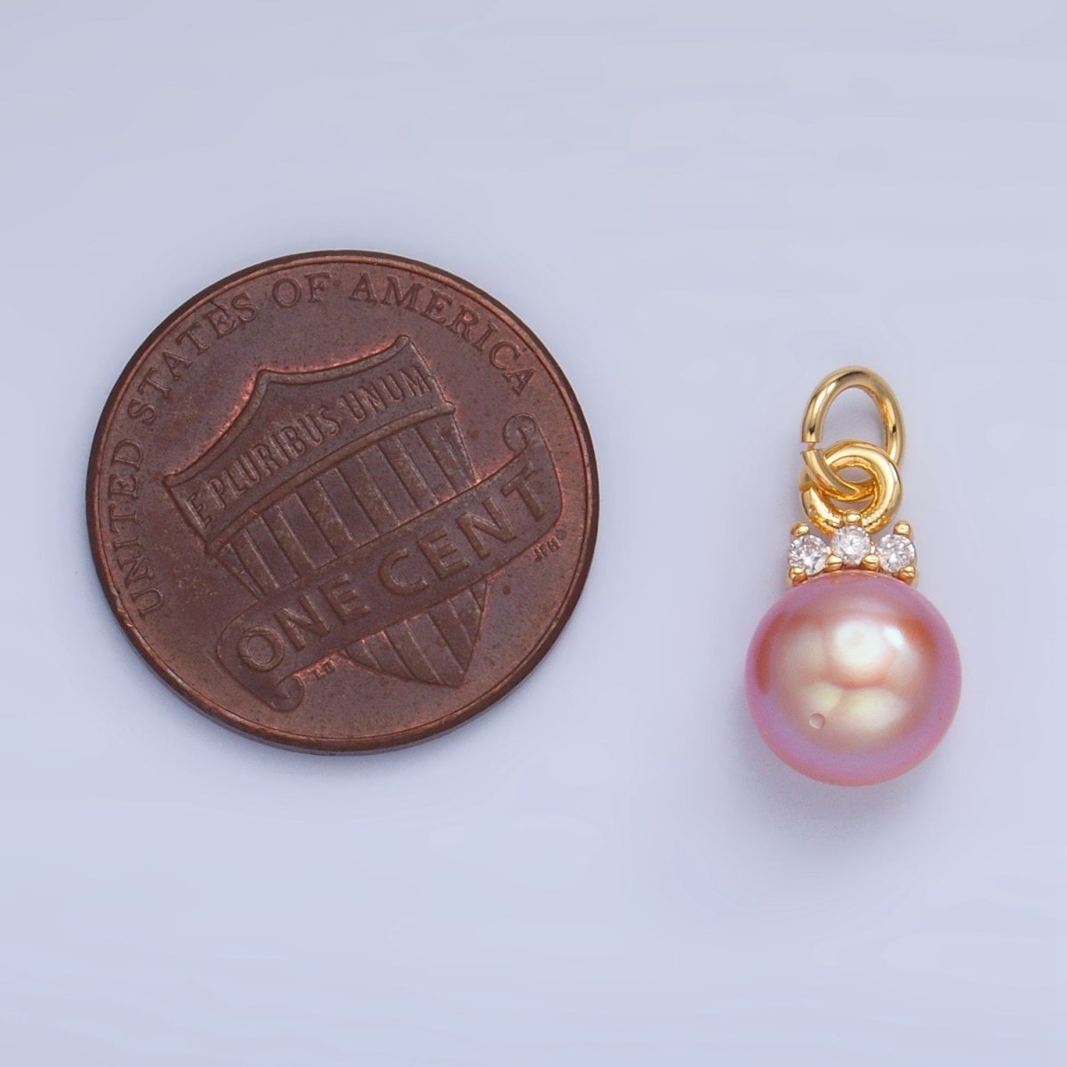 24K Gold Filled Pink, White, Purple Freshwater Pearl CZ Charm | P1920 - P1922