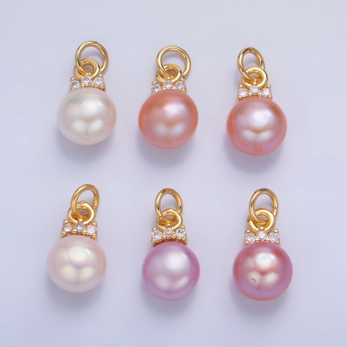 24K Gold Filled Pink, White, Purple Freshwater Pearl CZ Charm | P1920 - P1922