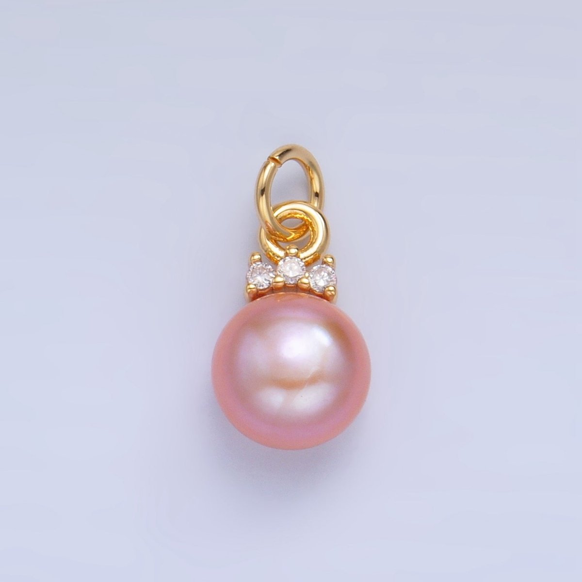 24K Gold Filled Pink, White, Purple Freshwater Pearl CZ Charm | P1920 - P1922