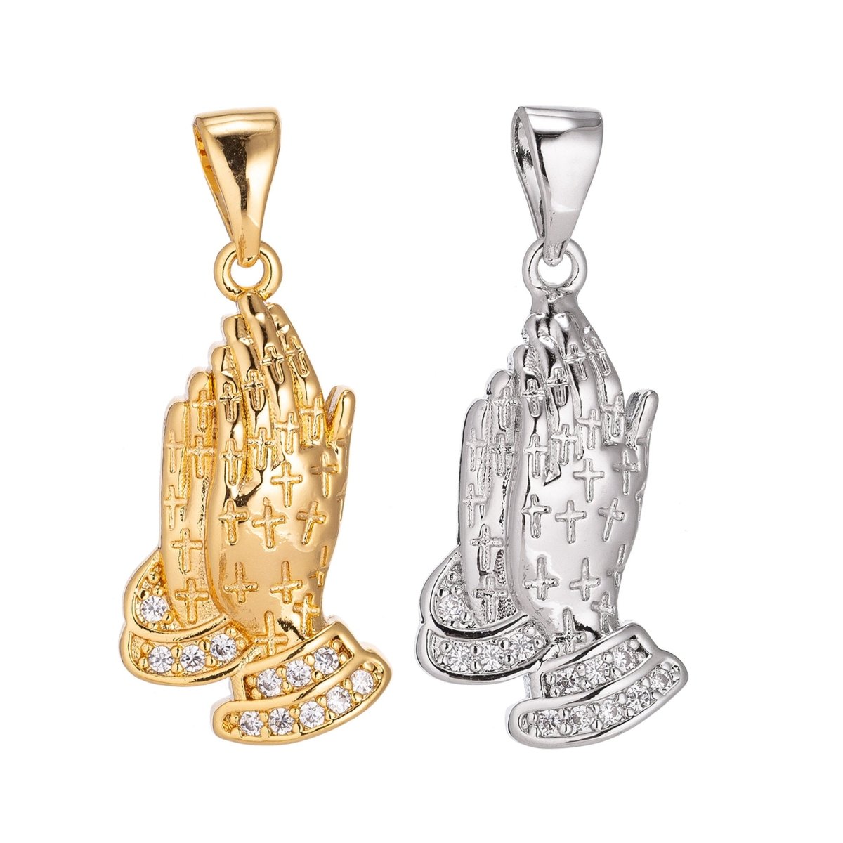 24K Gold Filled Prayers Charm Minimalist Simple Cross Jesus Cubic Zirconia Necklace Pendant Bracelet Earring Charm Bails for Jewelry Making H-907 H-919