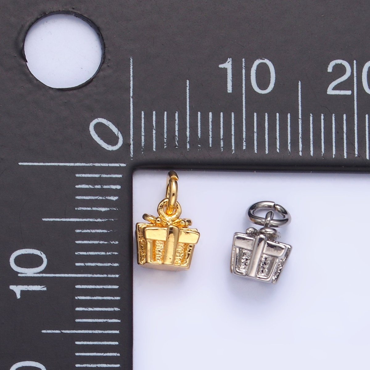 24K Gold Filled Present Gift Box 3D Multidimensional Charm in Gold & Silver | W799