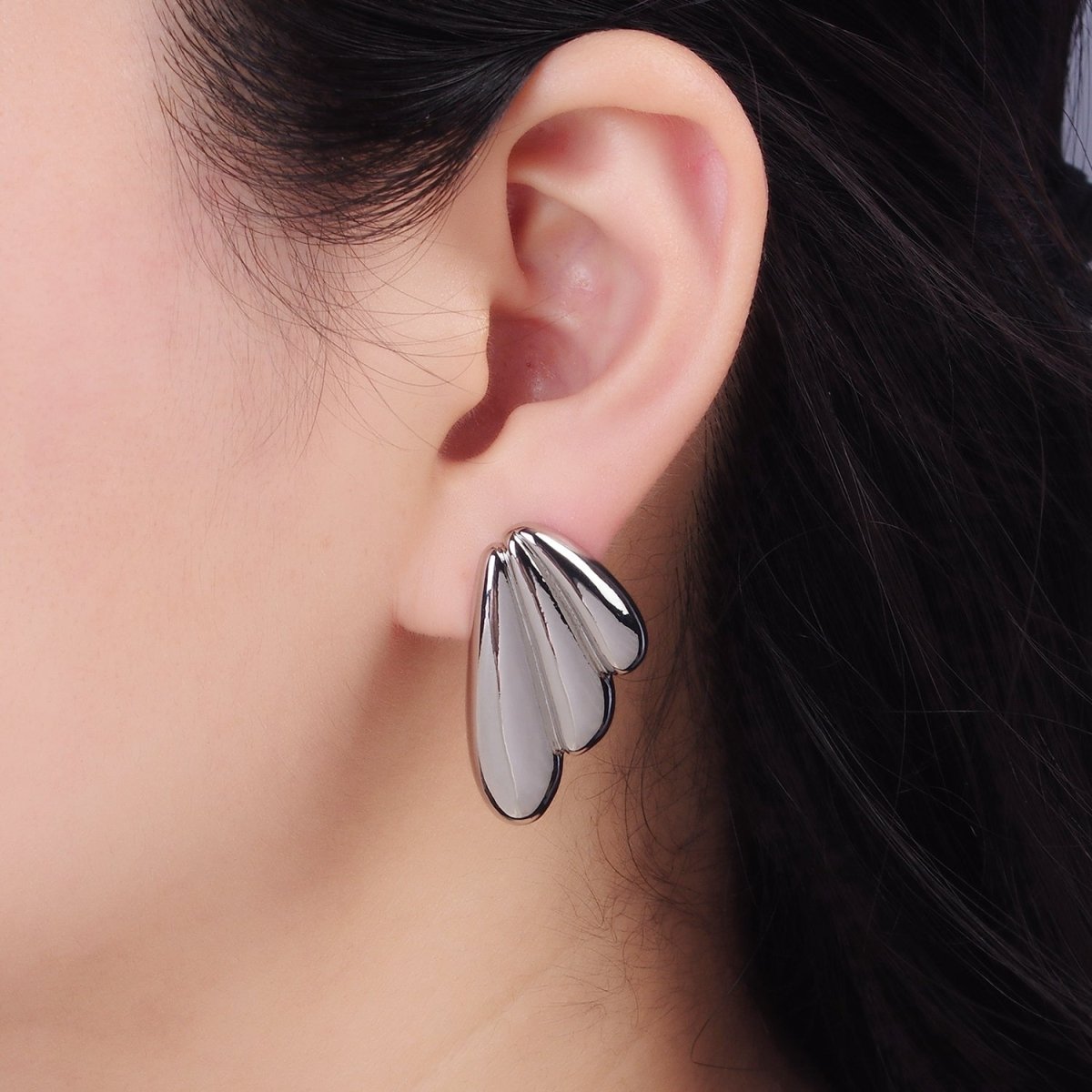 24K Gold Filled Puffed Croissant Wings Earrings Set in Gold & Silver | P534 P535