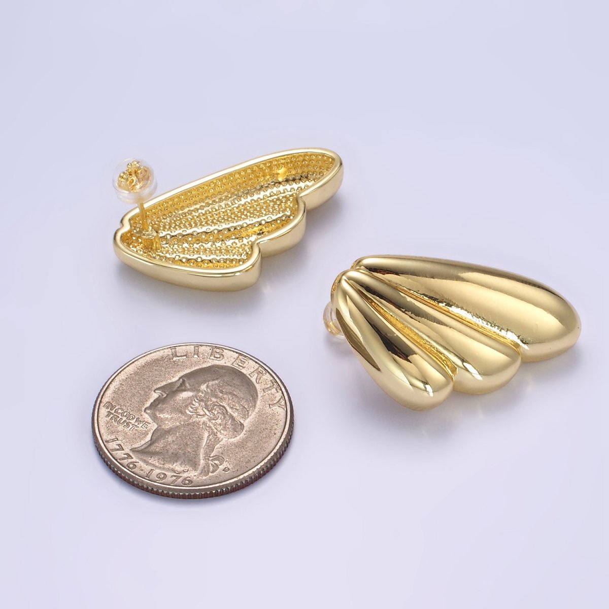 24K Gold Filled Puffed Croissant Wings Earrings Set in Gold & Silver | P534 P535