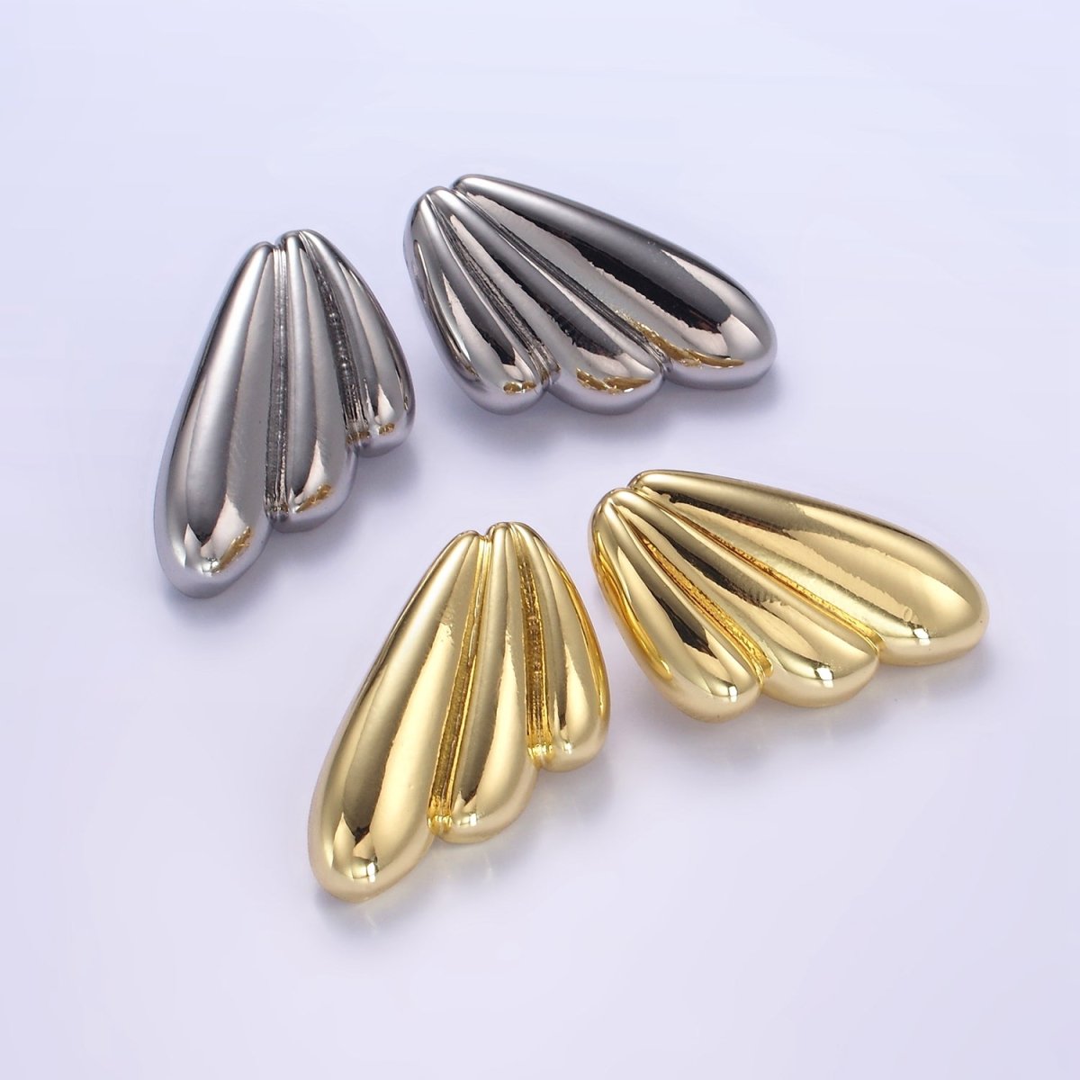 24K Gold Filled Puffed Croissant Wings Earrings Set in Gold & Silver | P534 P535