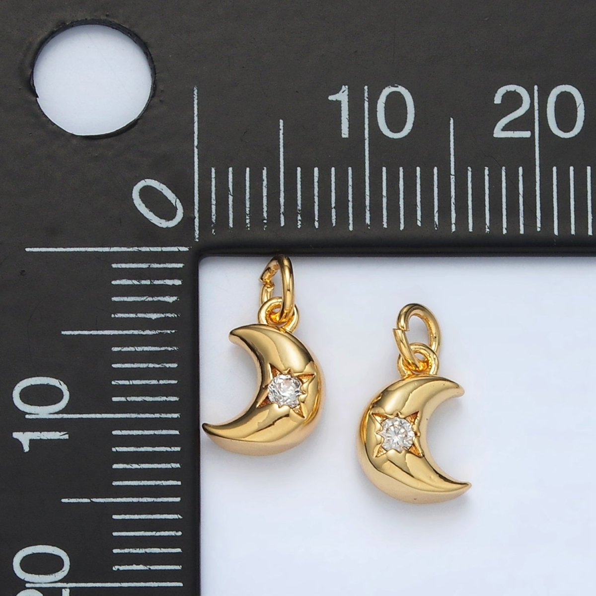 24K Gold Filled Puffy CZ Celestial Cresent Moon Charm | AC - 157 - DLUXCA