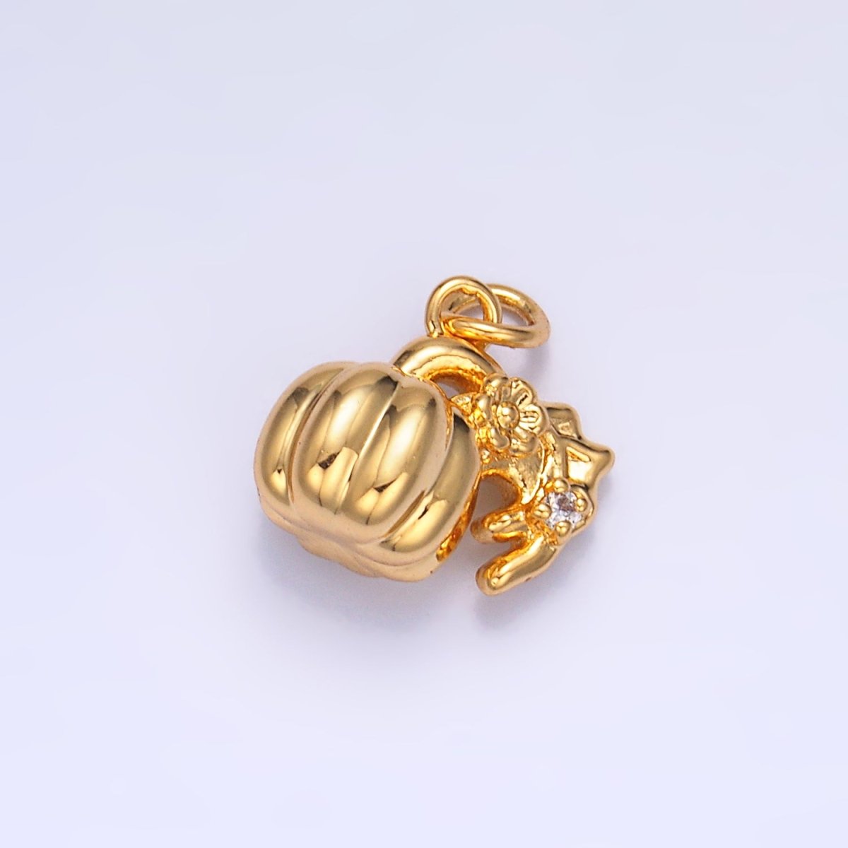 24K Gold Filled Pumpkin Flower Fruit 3D Multidimensional Charm in Gold & Silver | W358