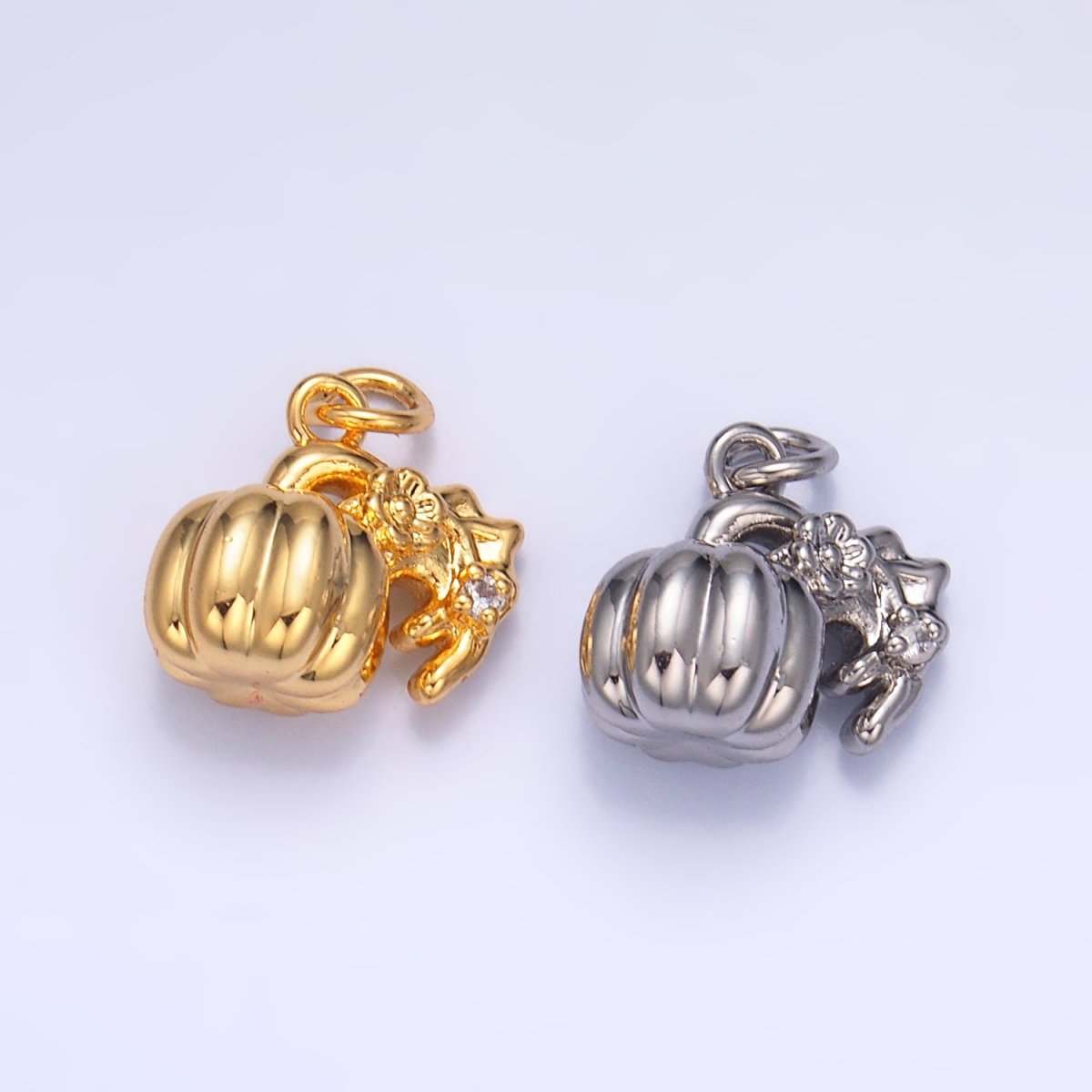 24K Gold Filled Pumpkin Flower Fruit 3D Multidimensional Charm in Gold & Silver | W358