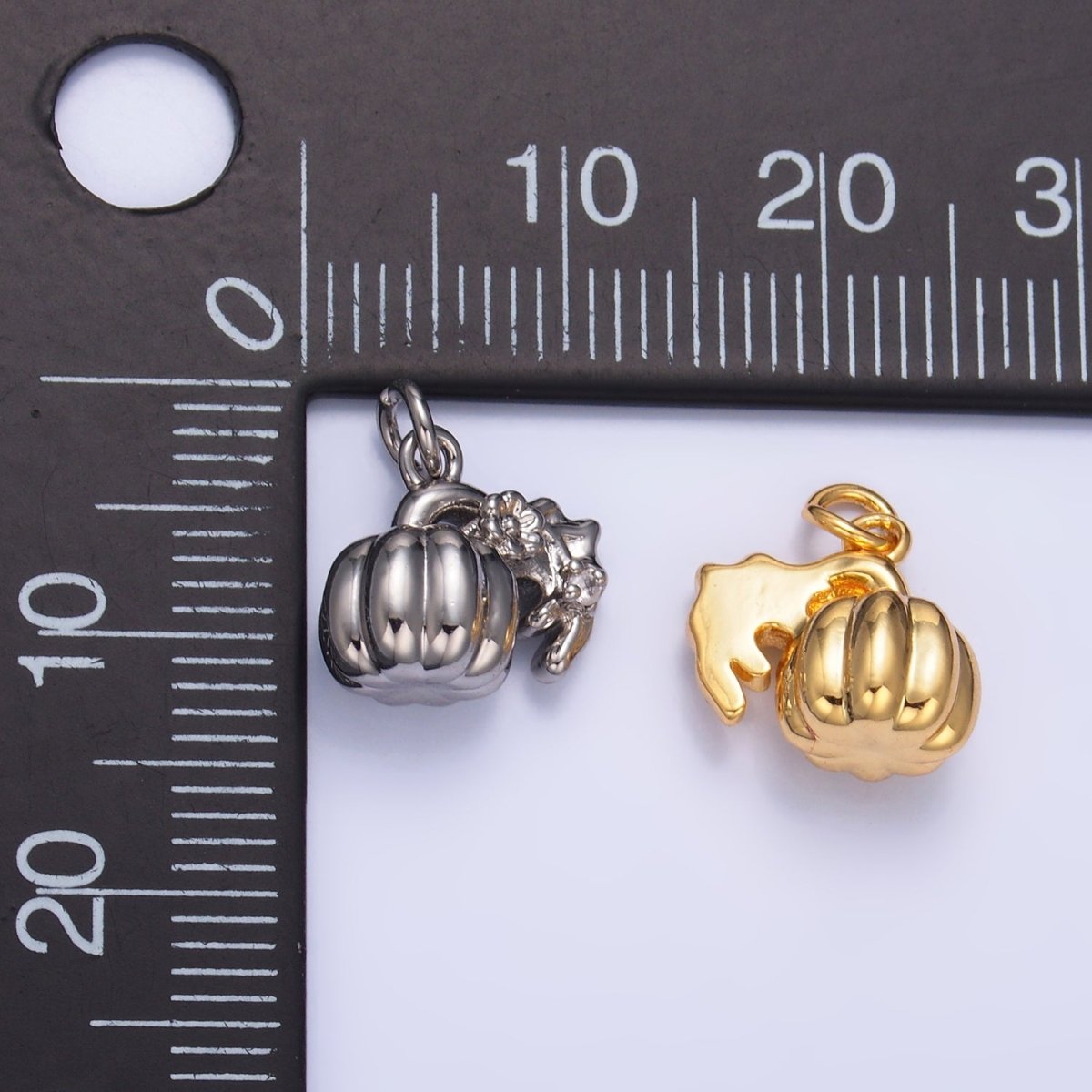 24K Gold Filled Pumpkin Flower Fruit 3D Multidimensional Charm in Gold & Silver | W358