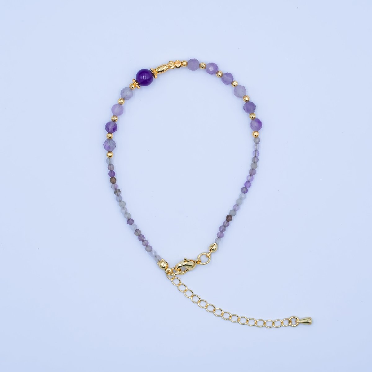 24K Gold Filled Purple Amethyst Gemstone 7.5 Inch Bracelet | WA - 2886 - DLUXCA