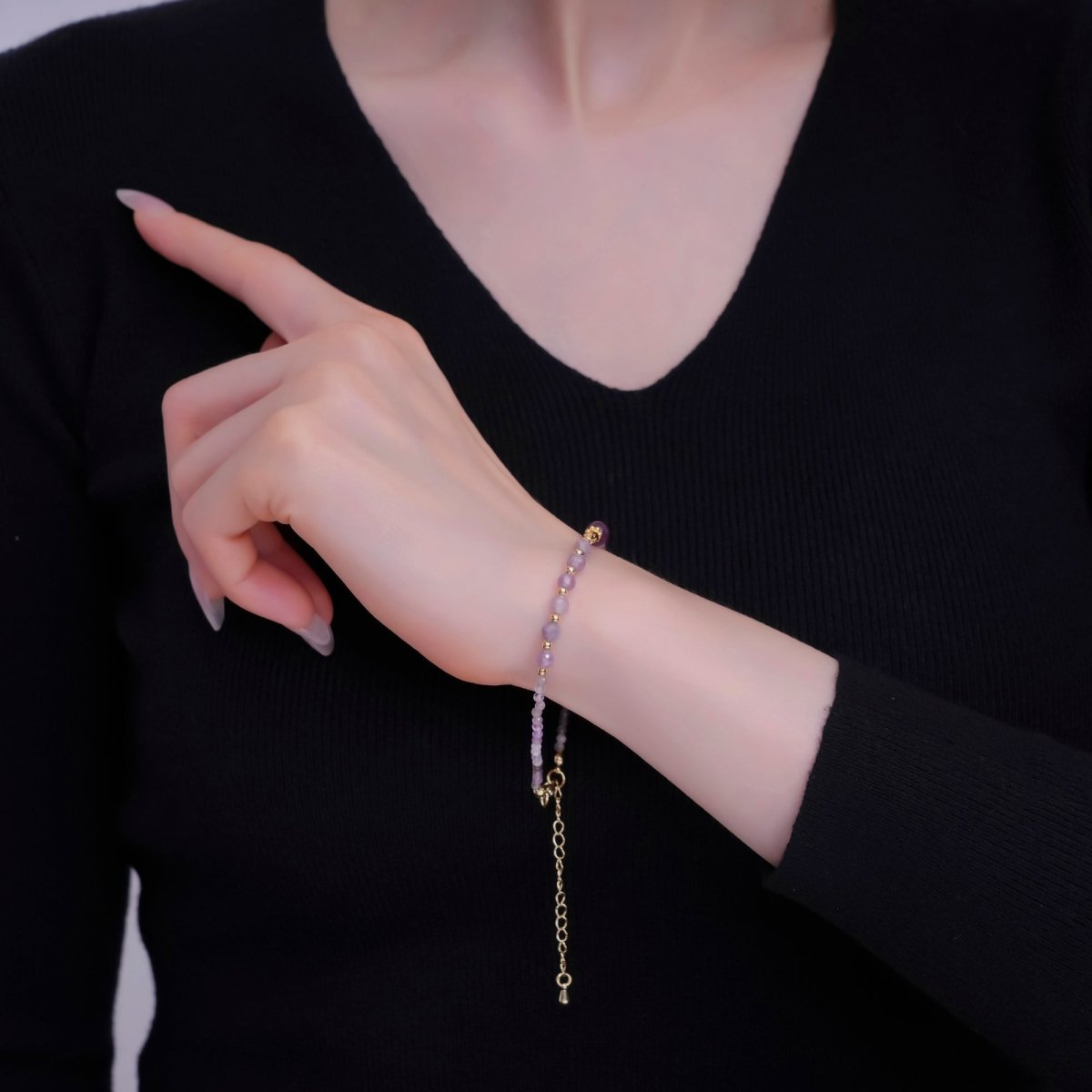 24K Gold Filled Purple Amethyst Gemstone 7.5 Inch Bracelet | WA - 2886 - DLUXCA