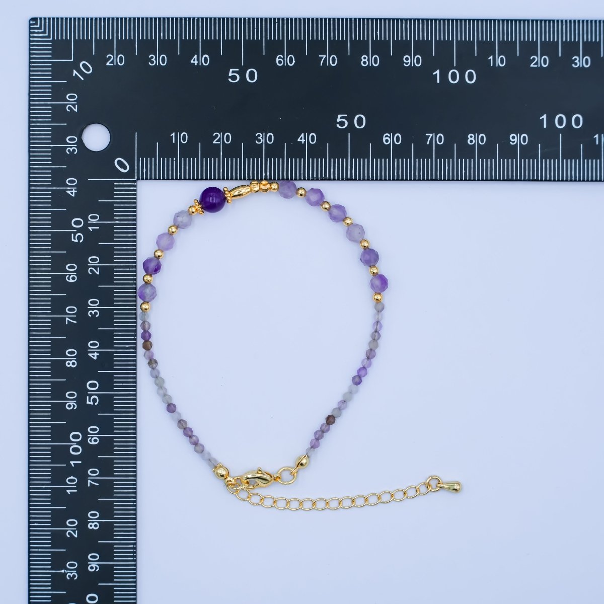 24K Gold Filled Purple Amethyst Gemstone 7.5 Inch Bracelet | WA - 2886 - DLUXCA