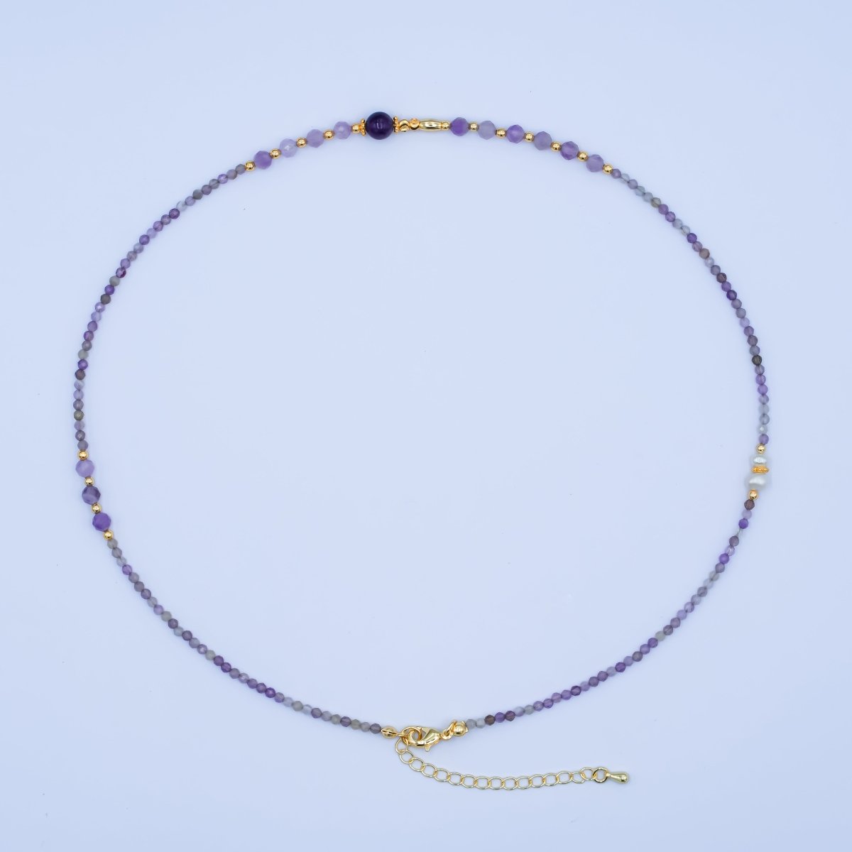24K Gold Filled Purple Amethyst Gemstone Bead 18 Inch Necklace | WA - 2872 - DLUXCA