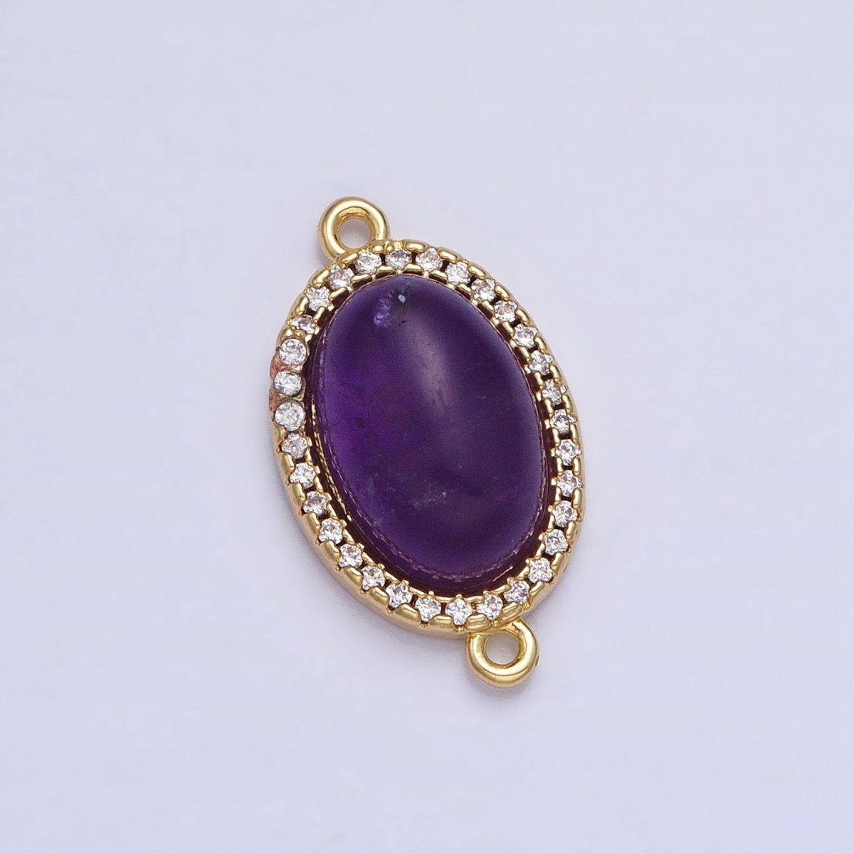 24K Gold Filled Purple Amethyst Natural Gemstone Micro Paved CZ Oval Connector | AA820 - DLUXCA