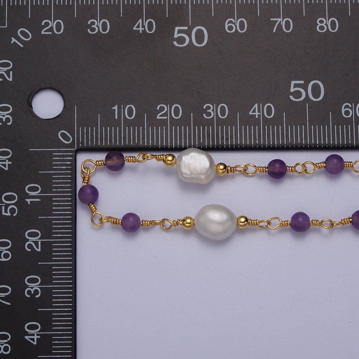 24K Gold Filled Purple Amethyst Pearl Unfinished Chain by Yard | ROLL-1072 Clearance Pricing - DLUXCA