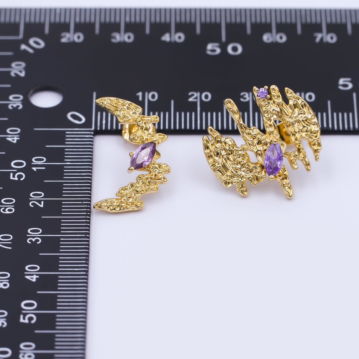 24K Gold Filled Purple CZ Hammered Stud Earrings | AB475 - DLUXCA
