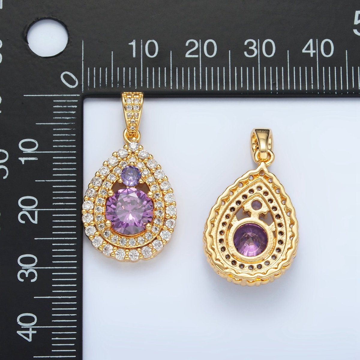 24K Gold Filled Purple CZ Micro Paved Teardrop Charm | AA890 - DLUXCA