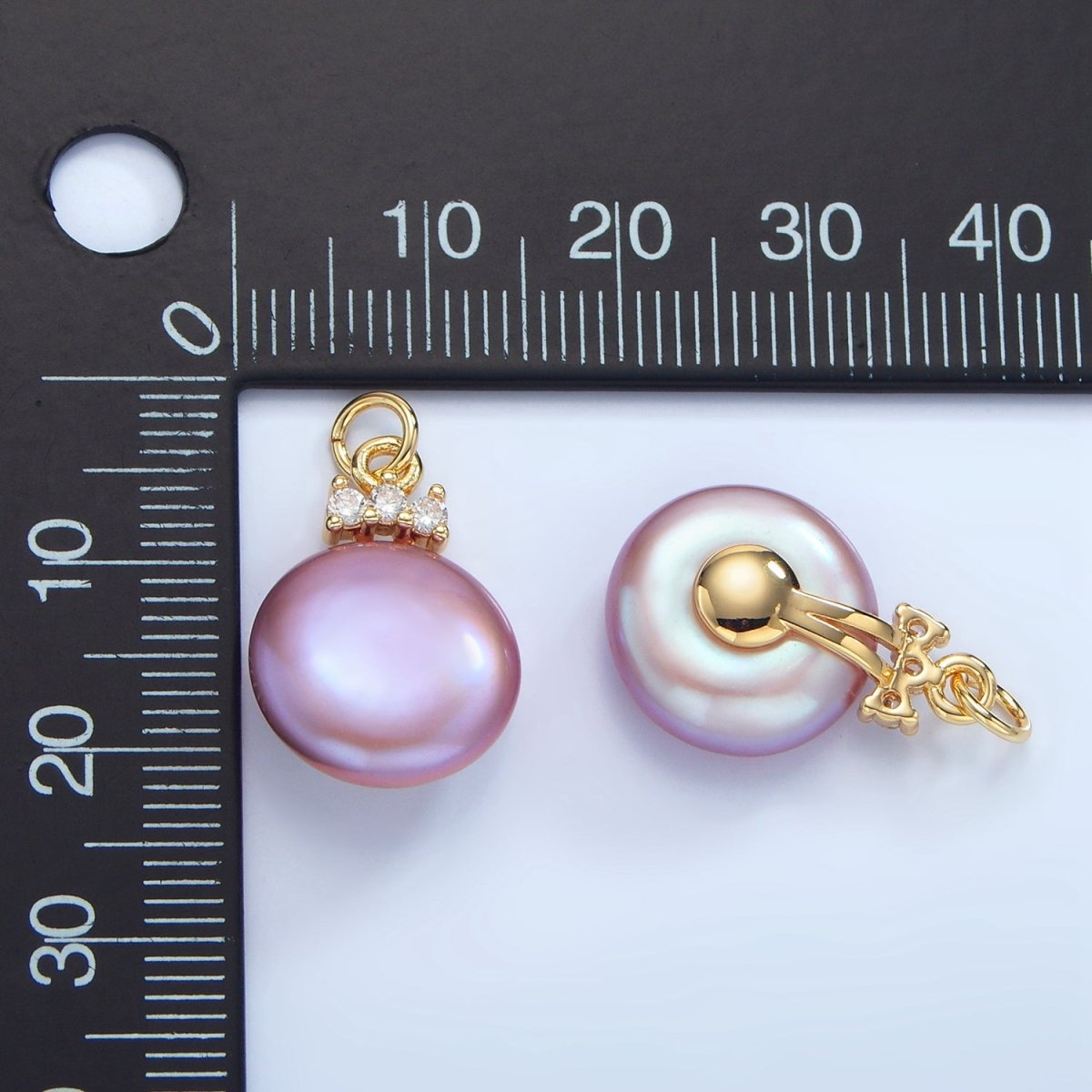 24K Gold Filled Purple Freshwater Pearl Triple CZ Charm | P1905 - DLUXCA
