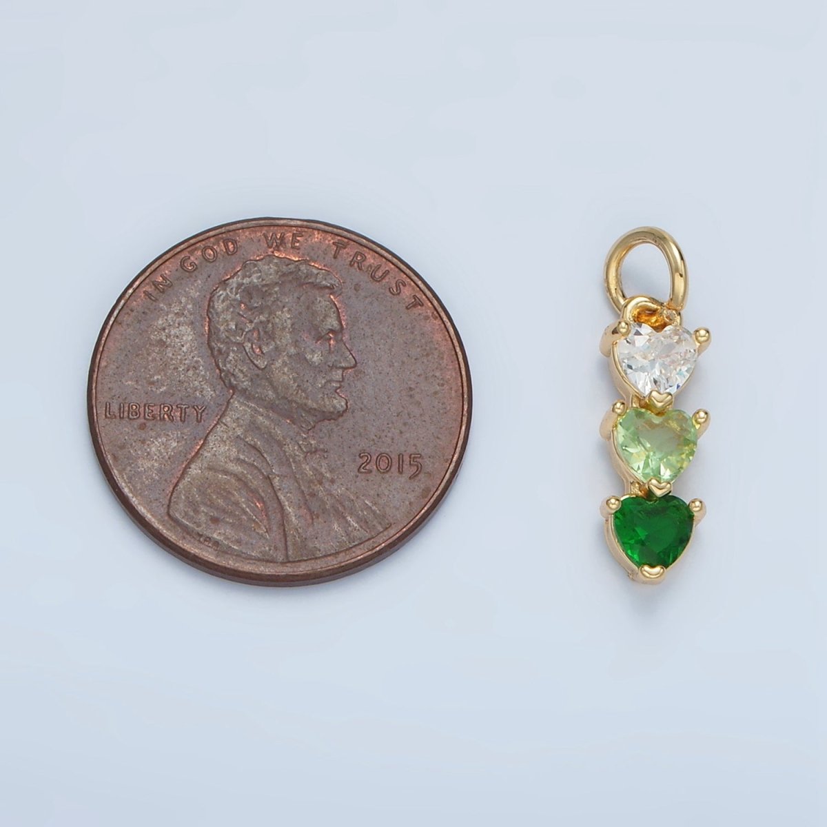 24K Gold Filled Purple, Green, Pink, Blue Gradient Triple Heart CZ Linear Charm | AG890 AG902