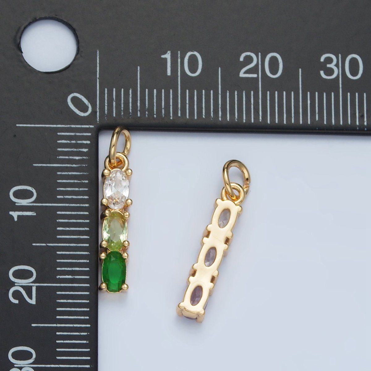 24K Gold Filled Purple, Green, Pink, Blue Gradient Triple Oval CZ Linear Charm | X568 X569