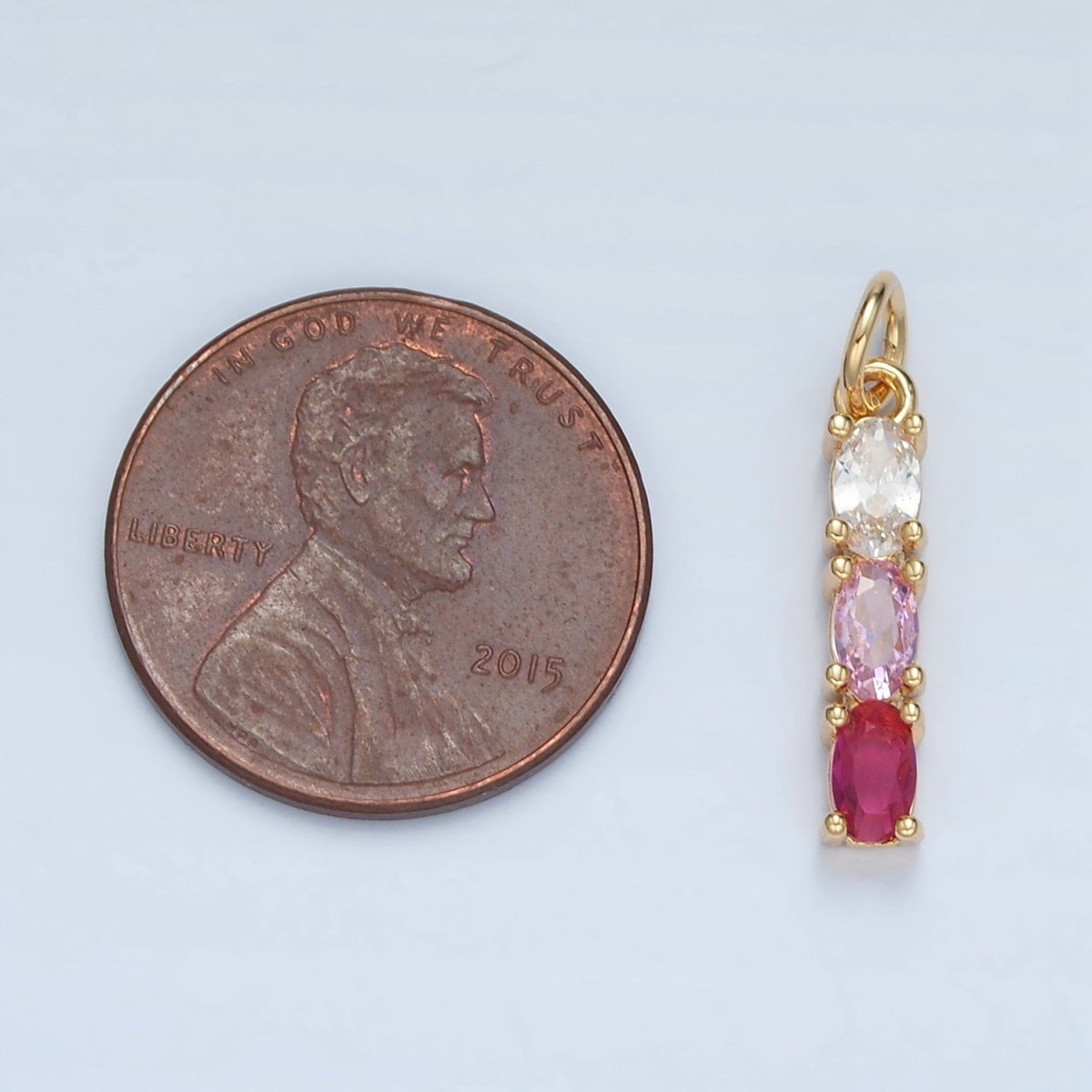 24K Gold Filled Purple, Green, Pink, Blue Gradient Triple Oval CZ Linear Charm | X568 X569