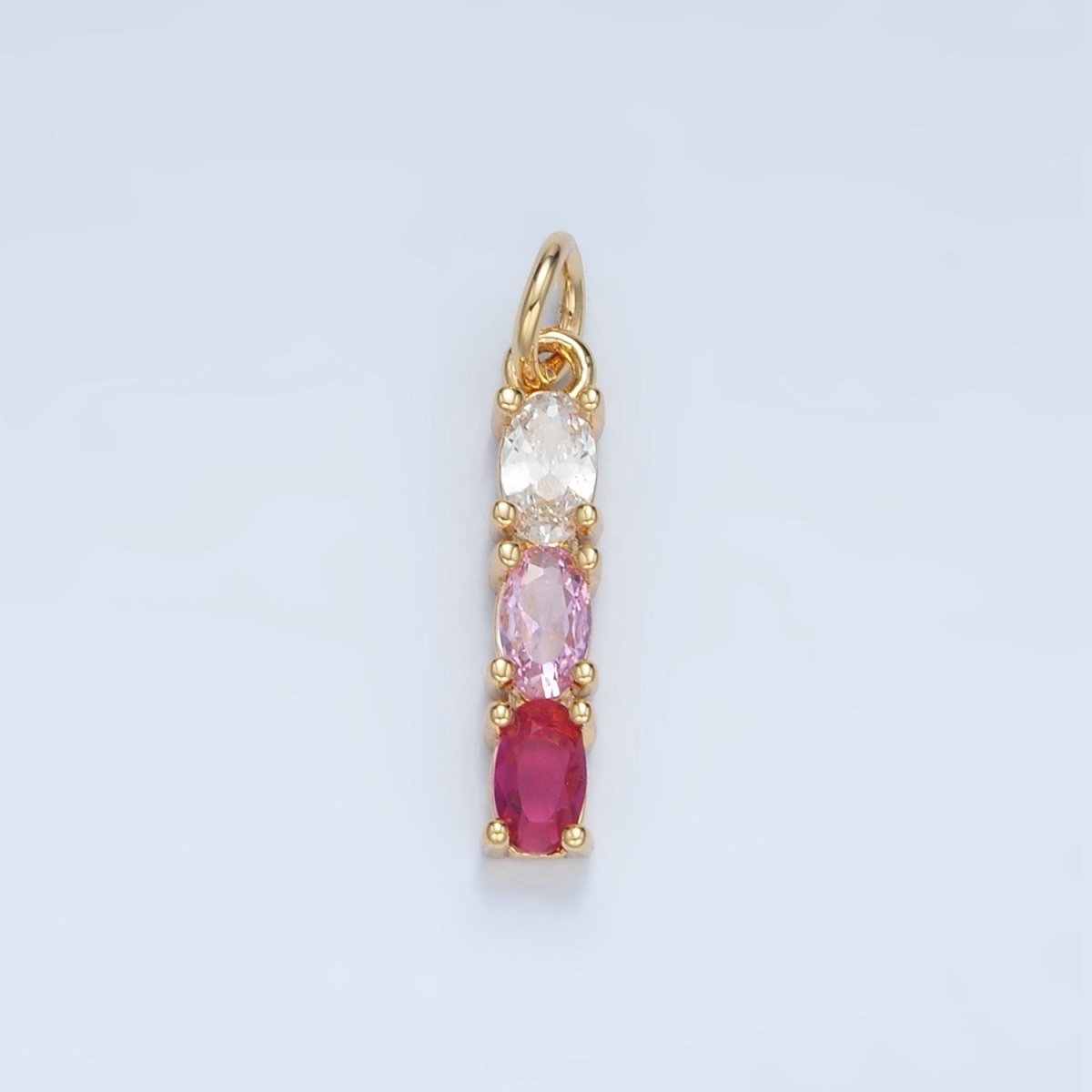 24K Gold Filled Purple, Green, Pink, Blue Gradient Triple Oval CZ Linear Charm | X568 X569