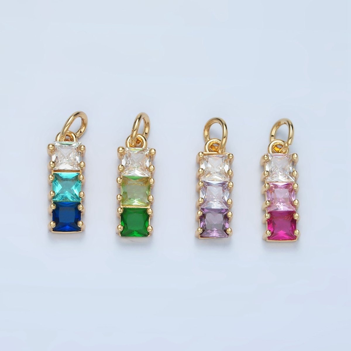 24K Gold Filled Purple, Pink, Blue, Green Gradient Square CZ Linear Charm | AG898 AG899