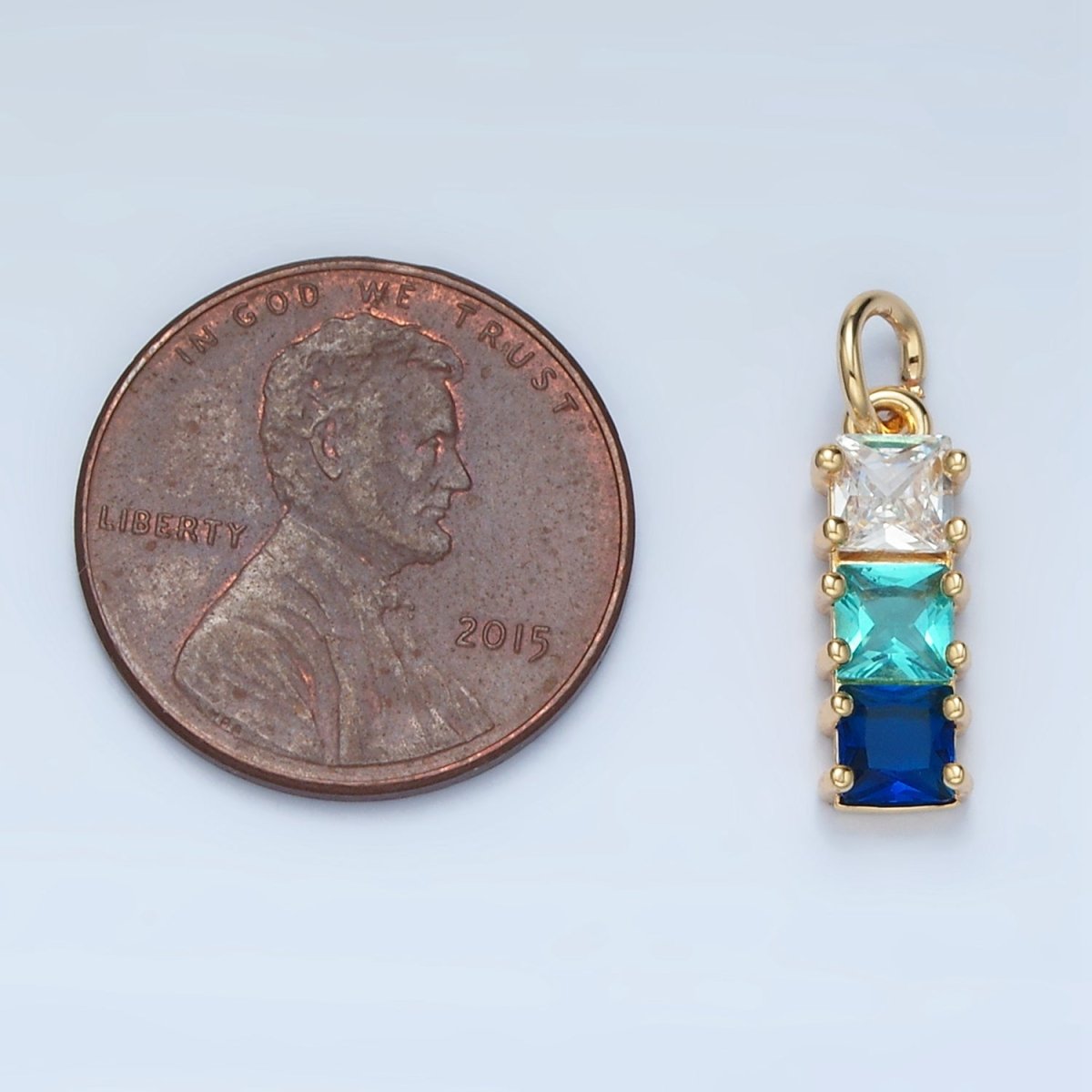 24K Gold Filled Purple, Pink, Blue, Green Gradient Square CZ Linear Charm | AG898 AG899