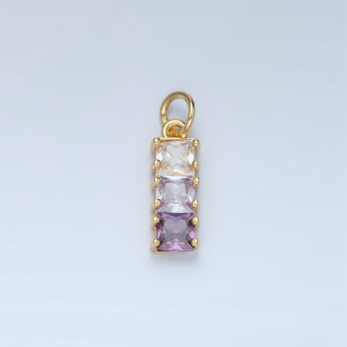 24K Gold Filled Purple, Pink, Blue, Green Gradient Square CZ Linear Charm | AG898 AG899