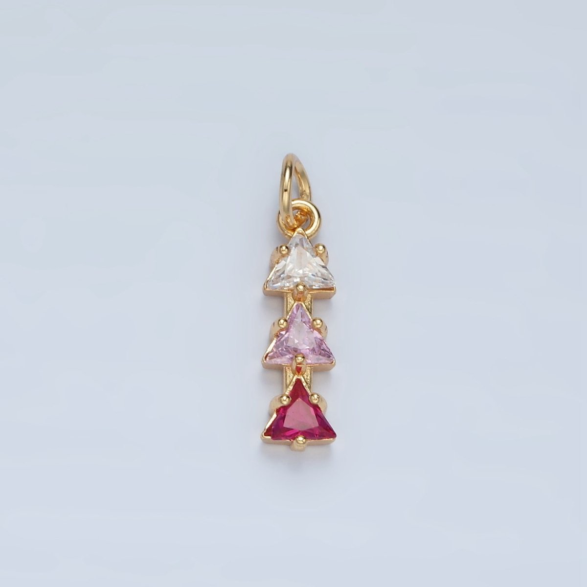 24K Gold Filled Purple, Pink, Blue, Green Gradient Triple Triangle CZ Linear Charm | AG896 AG897