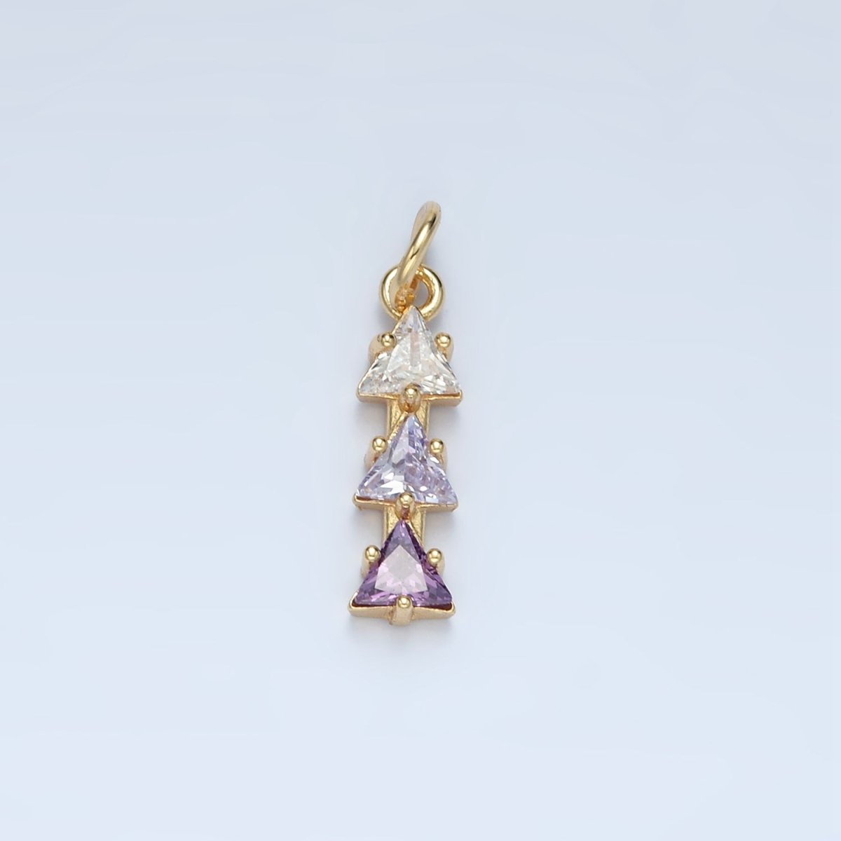 24K Gold Filled Purple, Pink, Blue, Green Gradient Triple Triangle CZ Linear Charm | AG896 AG897