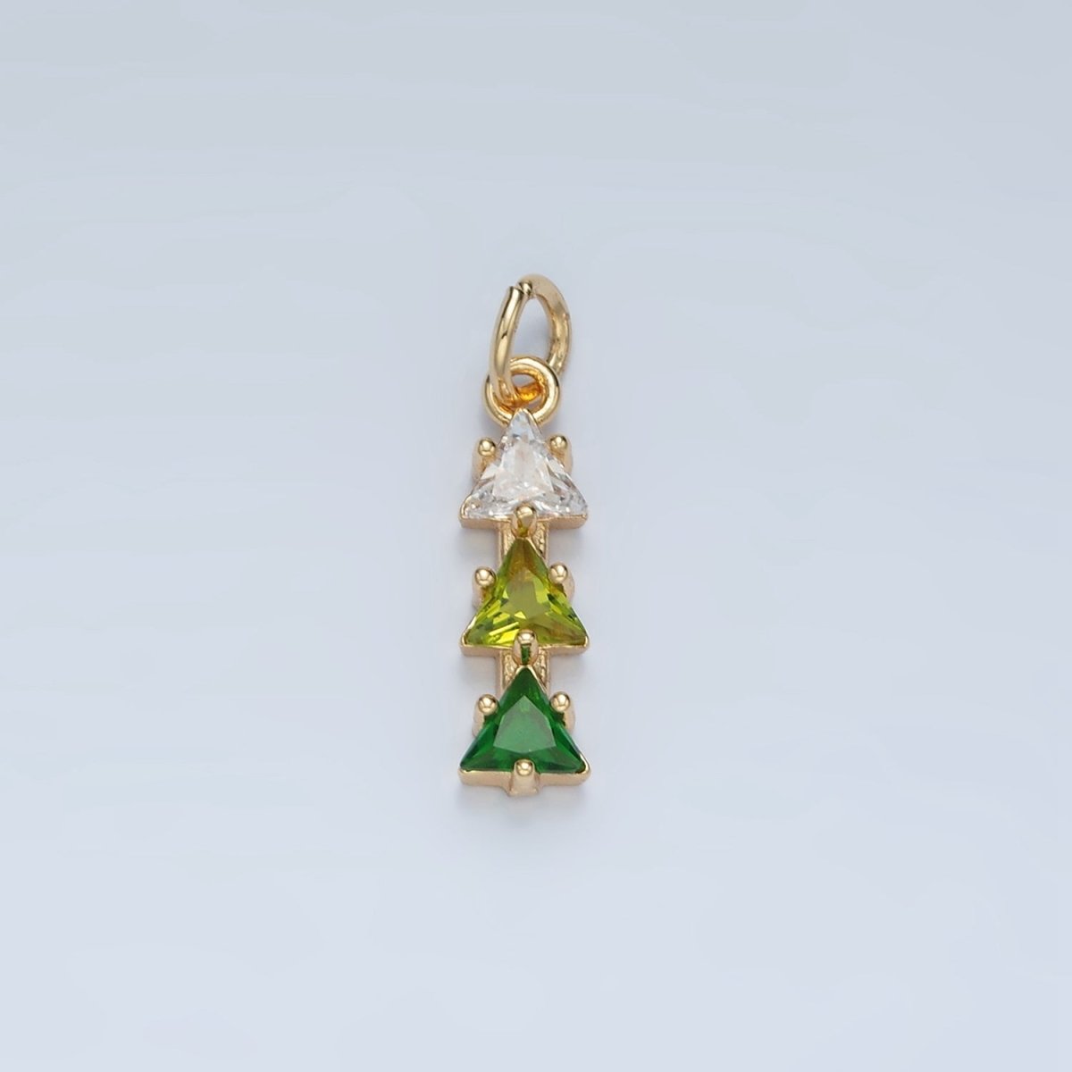 24K Gold Filled Purple, Pink, Blue, Green Gradient Triple Triangle CZ Linear Charm | AG896 AG897