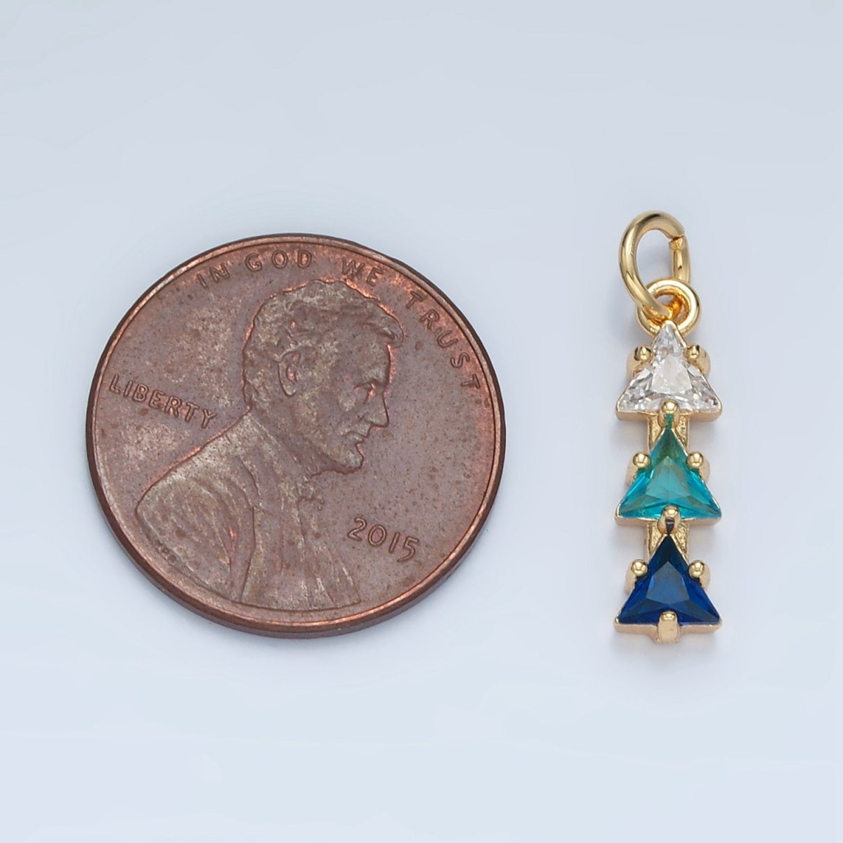 24K Gold Filled Purple, Pink, Blue, Green Gradient Triple Triangle CZ Linear Charm | AG896 AG897