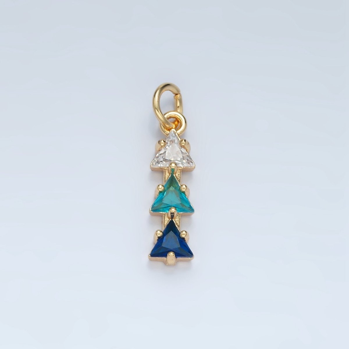 24K Gold Filled Purple, Pink, Blue, Green Gradient Triple Triangle CZ Linear Charm | AG896 AG897