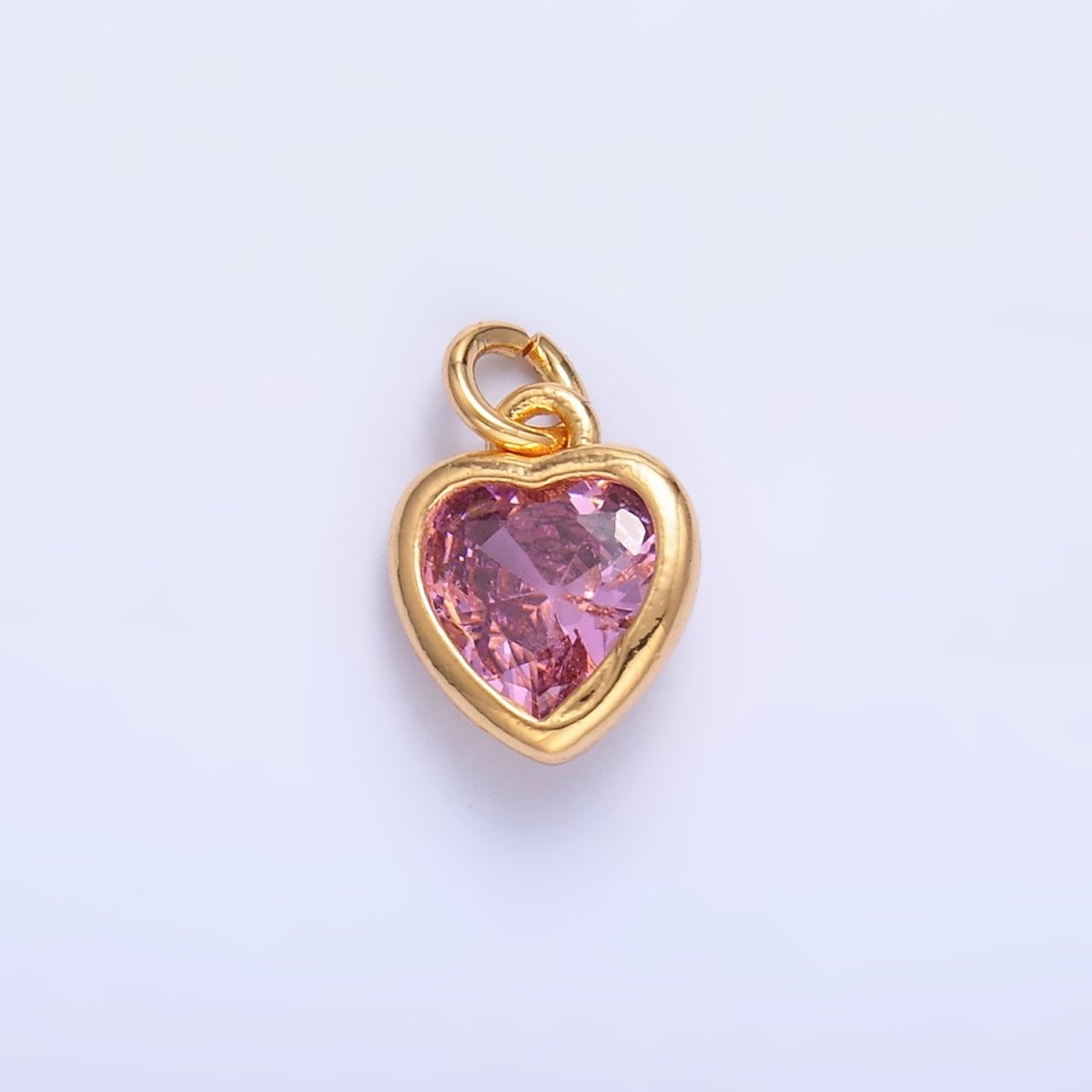 24K Gold Filled Purple, Red, Clear, Pink CZ Heart Bezel Charm | C453 D428