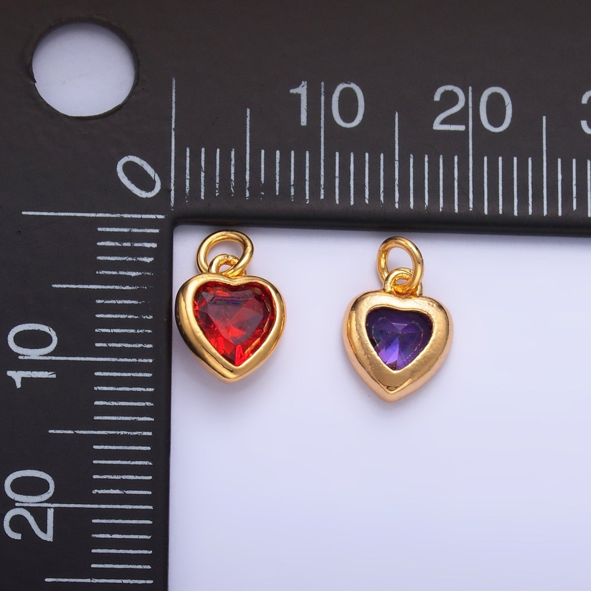 24K Gold Filled Purple, Red, Clear, Pink CZ Heart Bezel Charm | C453 D428
