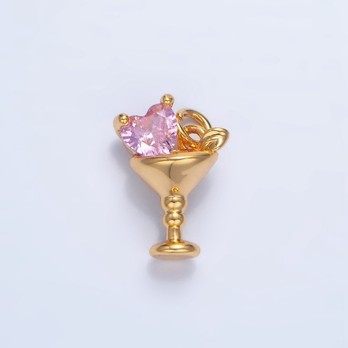 24K Gold Filled Purple, Red, Clear, Pink CZ Heart Martini Alcoholic Drink Charm | X846 - X847