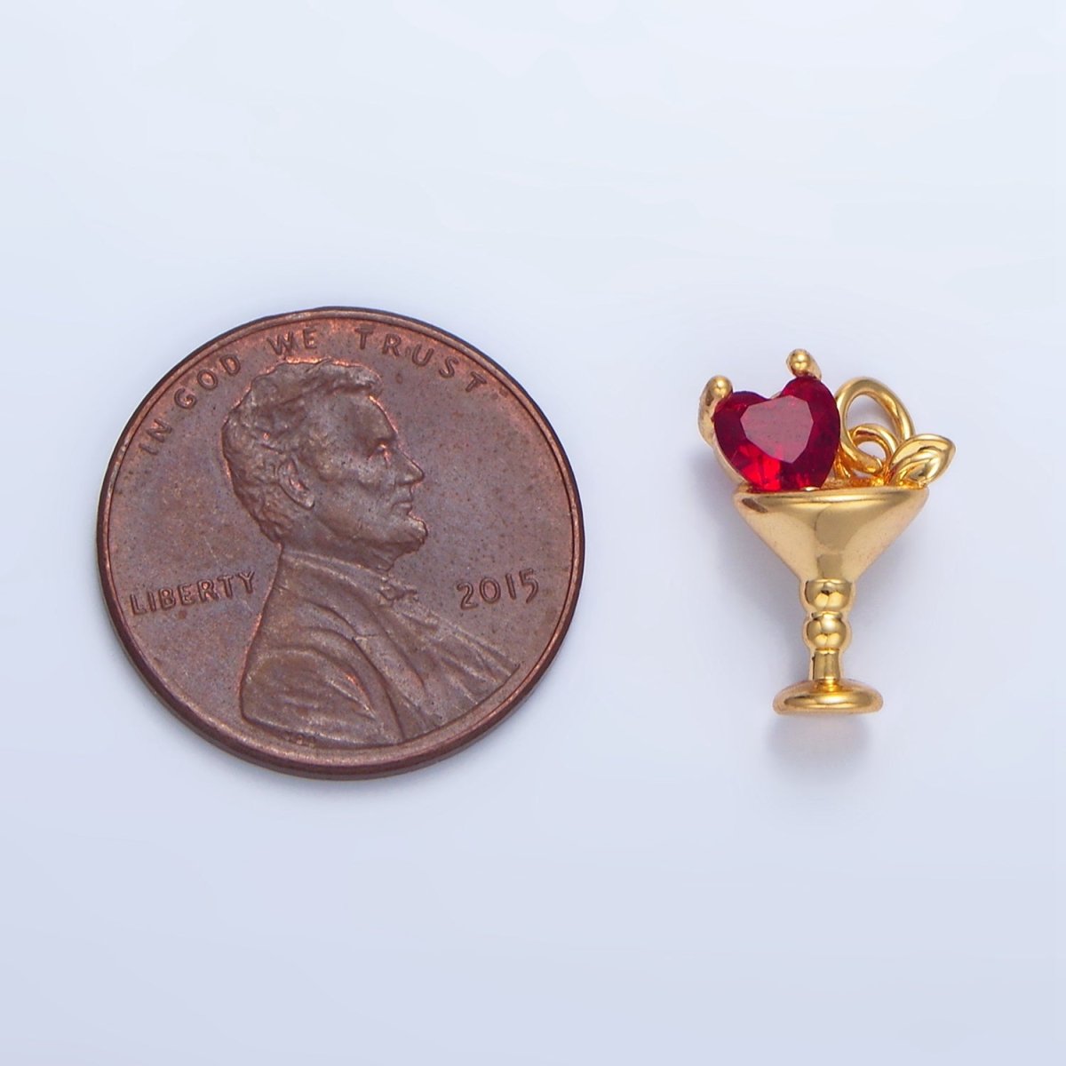 24K Gold Filled Purple, Red, Clear, Pink CZ Heart Martini Alcoholic Drink Charm | X846 - X847