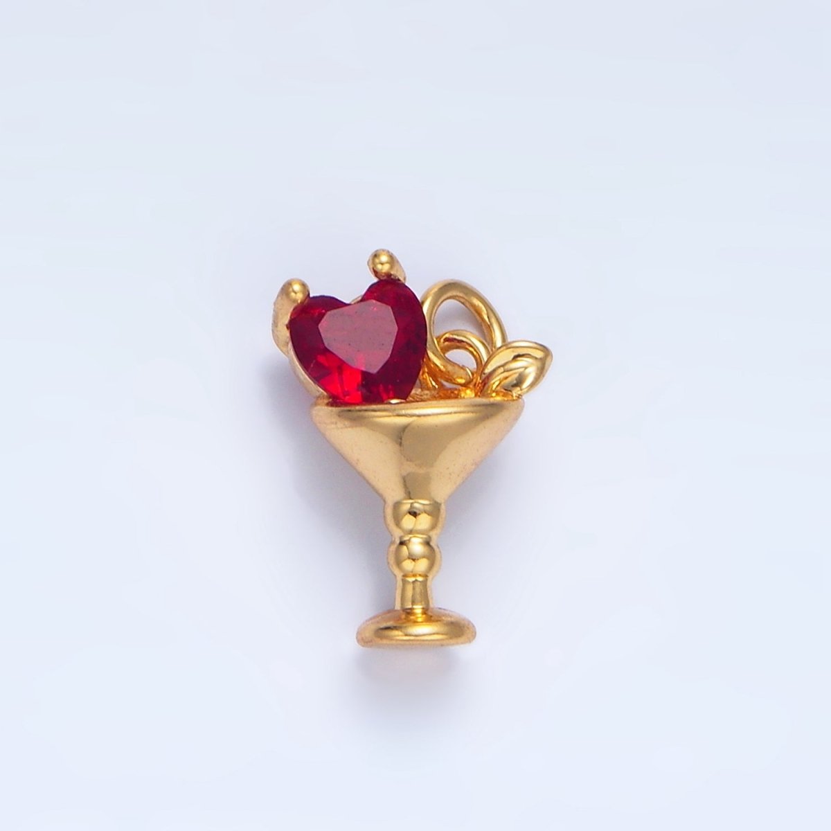 24K Gold Filled Purple, Red, Clear, Pink CZ Heart Martini Alcoholic Drink Charm | X846 - X847