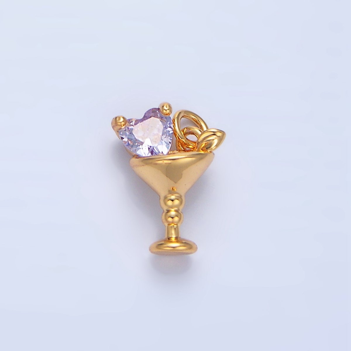 24K Gold Filled Purple, Red, Clear, Pink CZ Heart Martini Alcoholic Drink Charm | X846 - X847