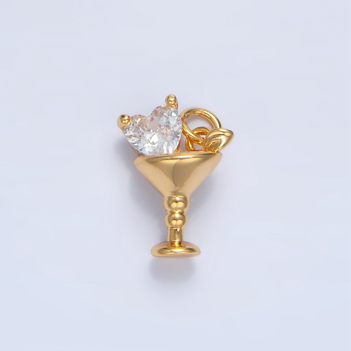 24K Gold Filled Purple, Red, Clear, Pink CZ Heart Martini Alcoholic Drink Charm | X846 - X847
