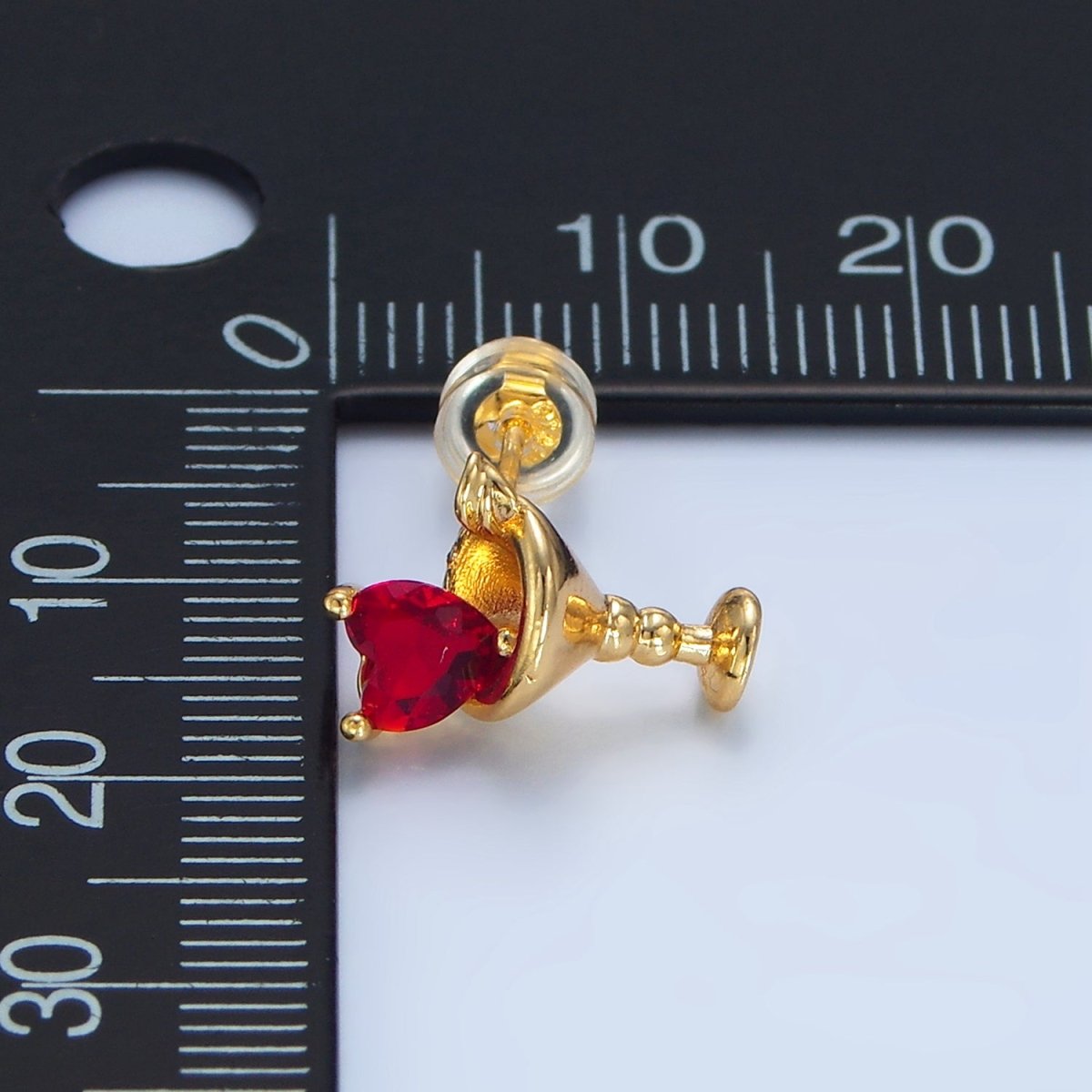 24K Gold Filled Purple, Red, Clear, Pink CZ Heart Martini Alcoholic Drink Stud Earrings  | P143 P150 P163 P163