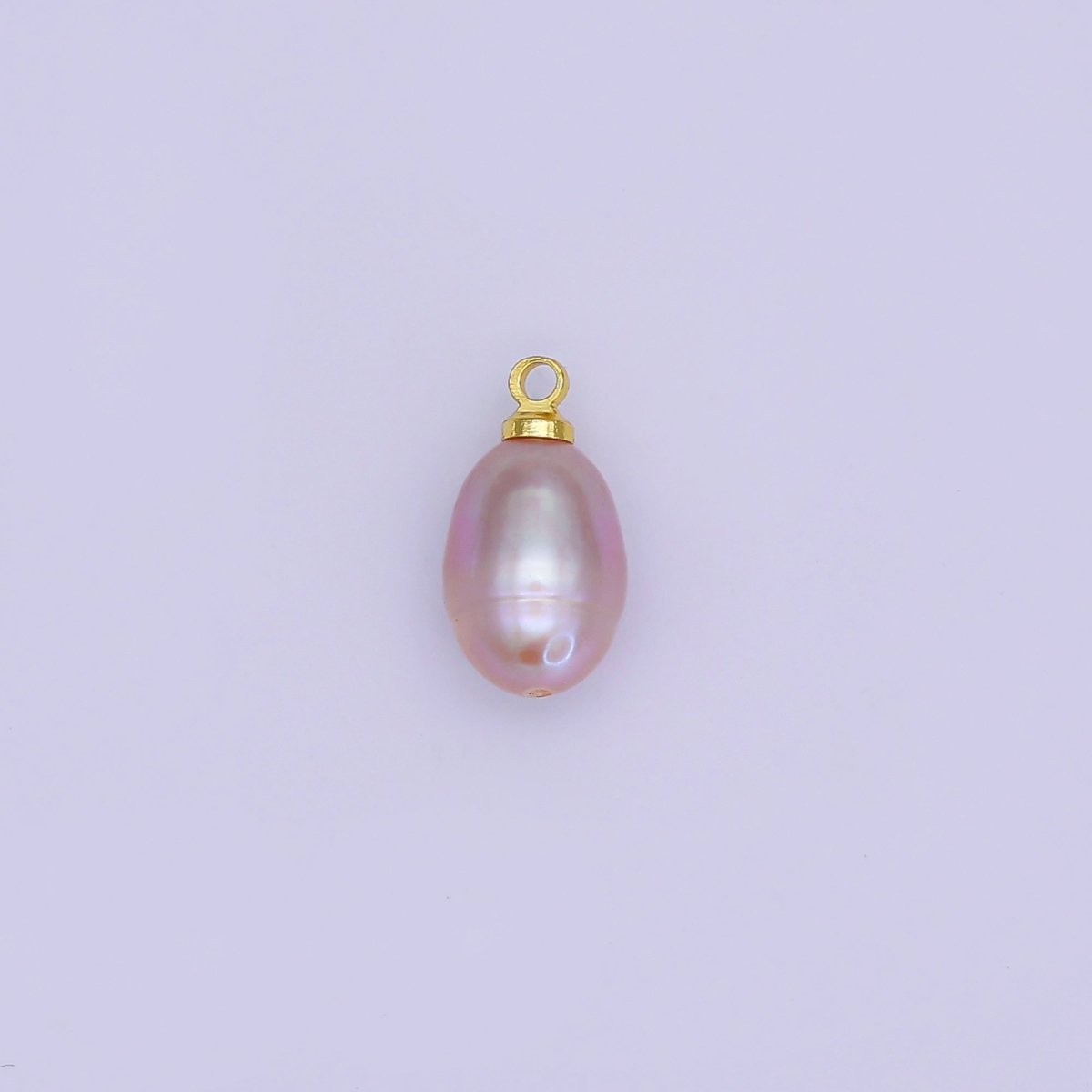 24K Gold Filled Purple Ringed Button Freshwater Pearl Charm | P1766 - DLUXCA