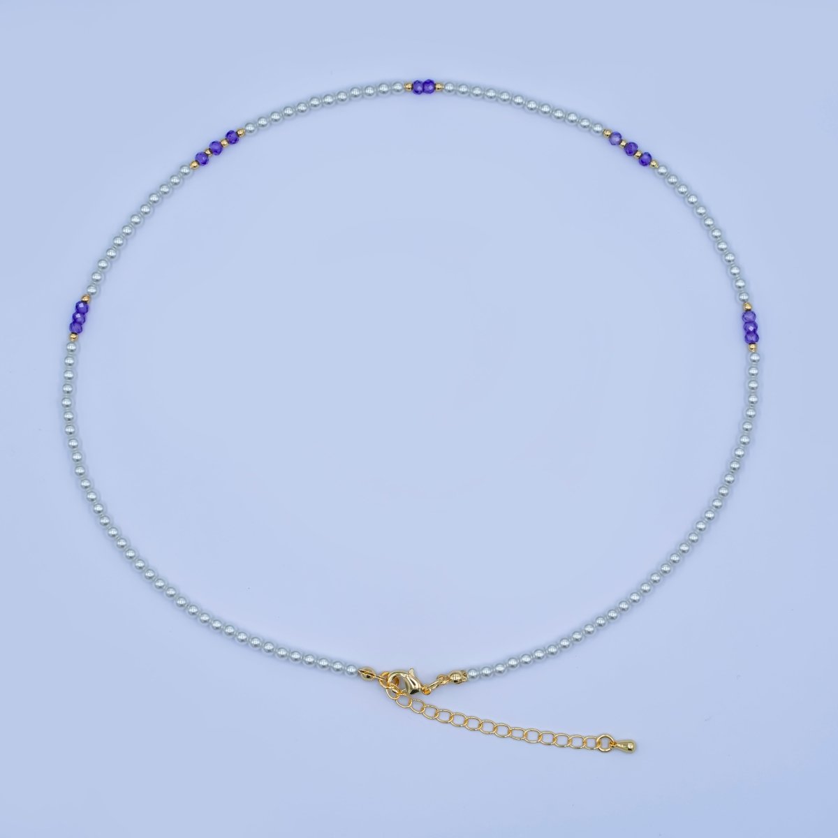 24K Gold Filled Purple Shell Pearl Gemstone Bead 17 Inch Necklace | WA - 2957 - DLUXCA